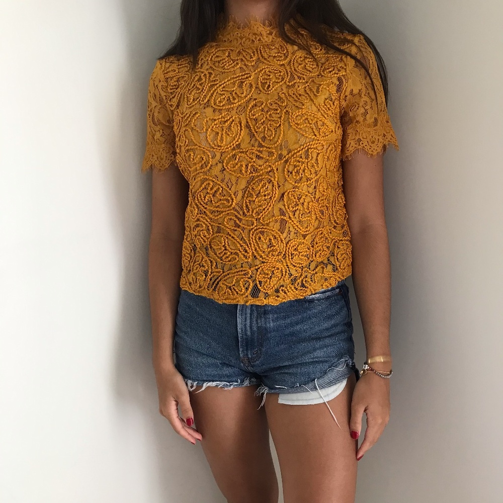 Zara Mustard Lace Top